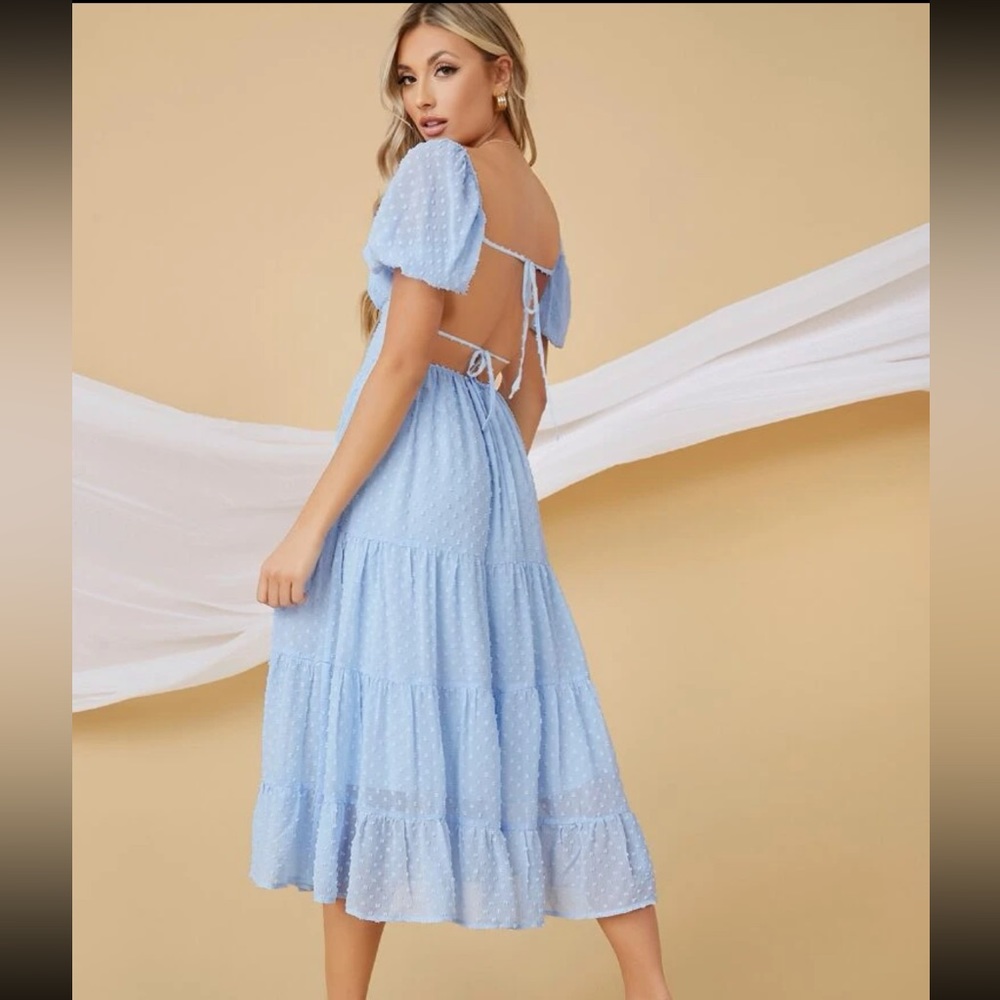 Tie Back Blue Midi Dress